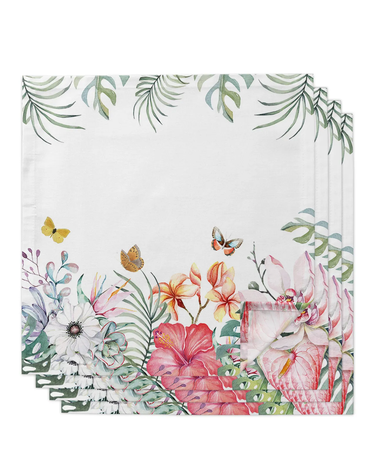 4/6 / 8pcs plantes tropicales Fleurs de table papillon des serviettes de restauration en tissu