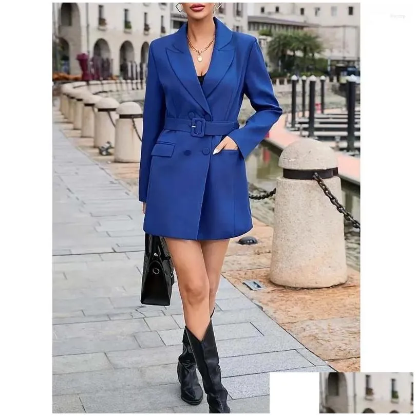 Mens Suits Blazers Royal Blue Womens Casual Double Breasted Notch Lapel Summer Jacket One Piece Long Elegant Female Office Work Blazer Otzzj