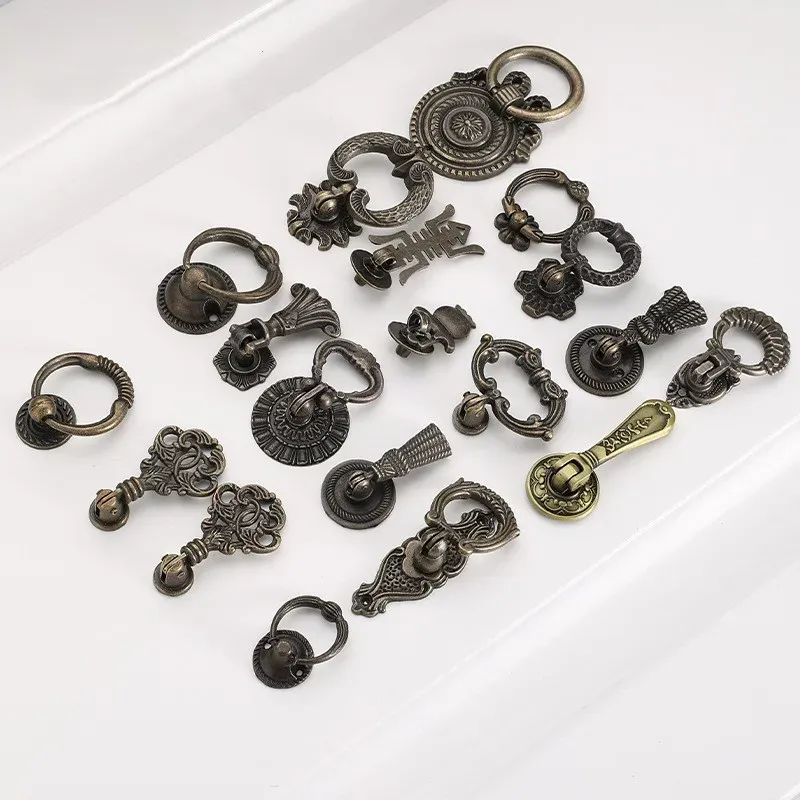 Antique Zinc Alloy Ring Pull Cabinet Knobs – 10-Pack Retro Drop Handles With Screws, Chrome Finish, For Kitchen Drawers, Cupboards, Bookcases