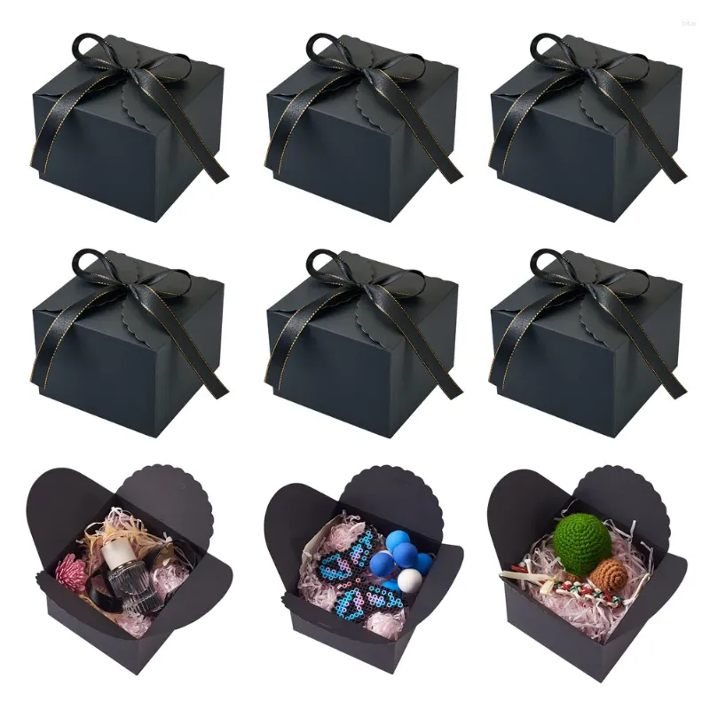 Caschetti per gioielli da 10 pezzi di scatole da regalo per carta da regalo Black Square Paper con nastro a prua per matrimoni per feste per le vacanze di compleanno