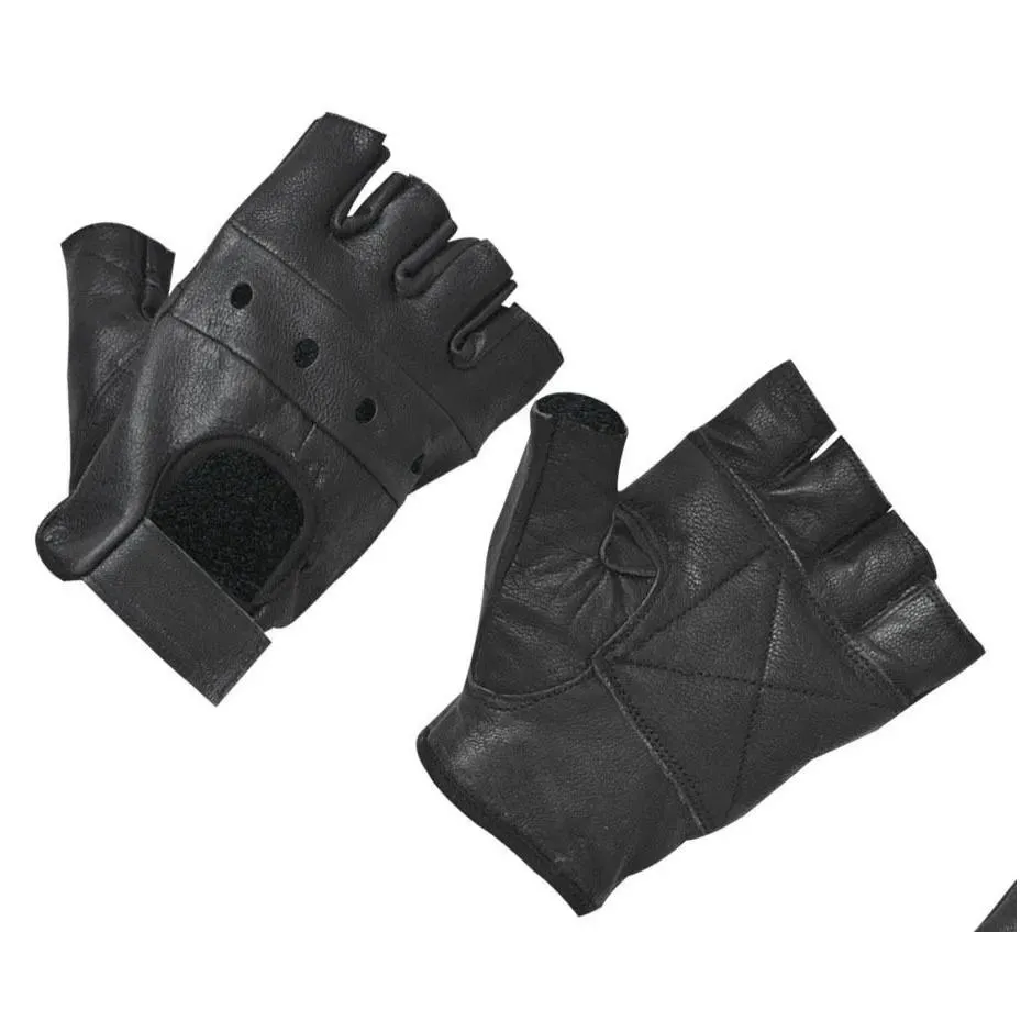 Sports Gloves New Fashion Men039S Leather Half Finger Fingerless Stage Driving Solid Black Gloves3862185 Drop Delivery Outdoors Athlet Otwqo