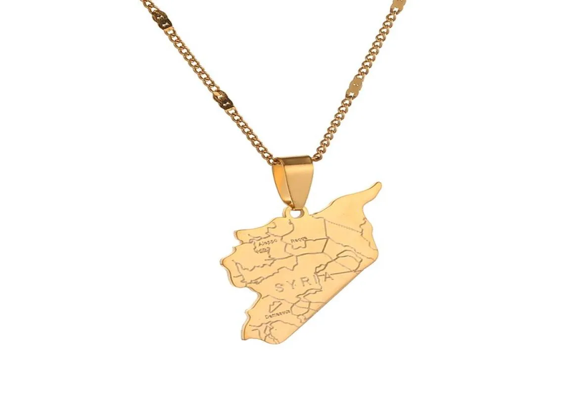 Stainless Steel Syria Map Flag Pendant Necklaces Fashion Syrians Map Chain Jewelry1926675