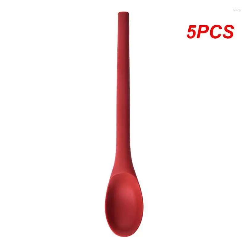 Cuillères 5pcs Silicone cuillère petite avec une longue poignée résistante à la chaleur facile à nettoyer la cuisine de vaisselle de riz antiadhésive