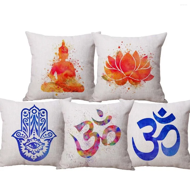 Cuscino Hamsa a mano Buddhismo Copertina stampata om simbolo loto fiore almofadas cuscini decorativi per divano 45x45cm