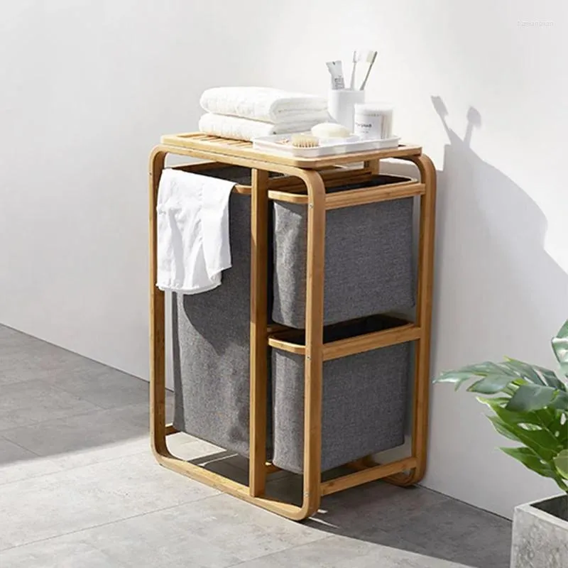 Tvättpåsar 3 Gird Bamboo Basket Dirty Clothes Badrum Hamper Lagringsarrangör WF