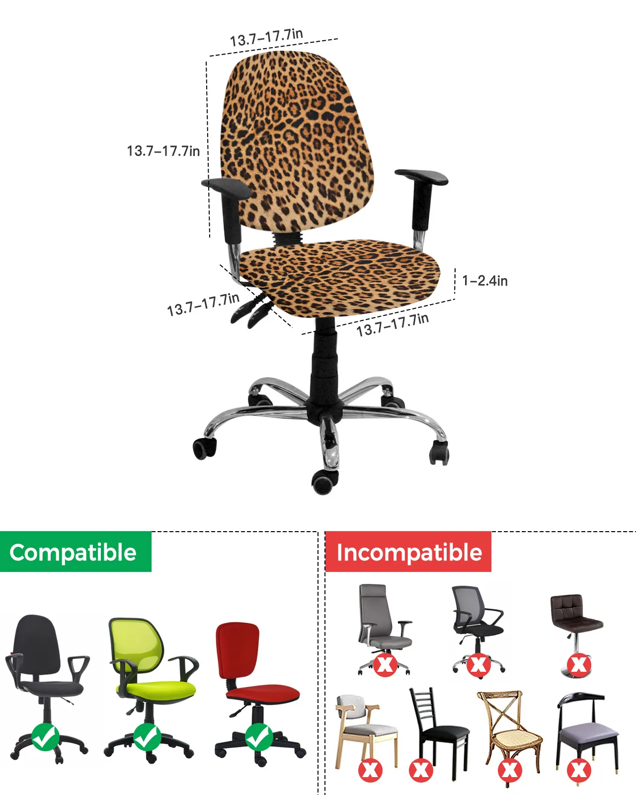 Leopard Print Elastic Armchair Computer Chair Cover Stretch Removable Office Chair Slipcover Living Room Split Seat Covers