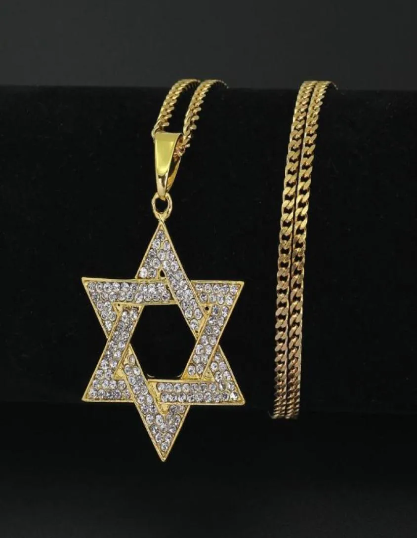 Colares pendentes Menorah religiosa e estrela do colar judeu de David aço inoxidável 35mmcuban Hip Hop Bling Jewlery para M9725161