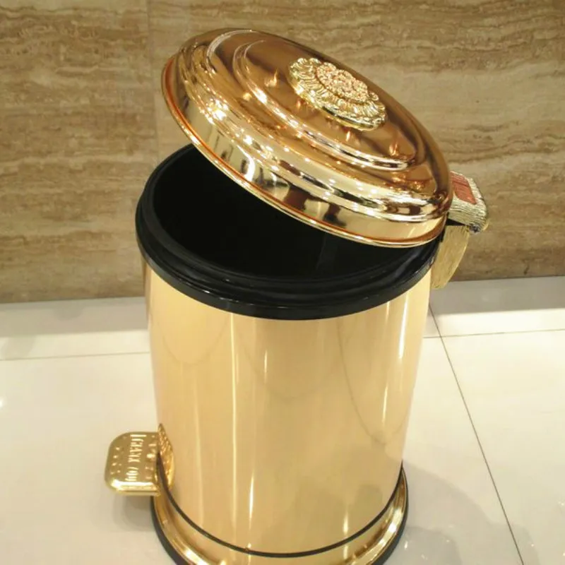 Luxury Golden Pedal Metal Trash Can Upscale Hotel Villa Kitchen Living ...