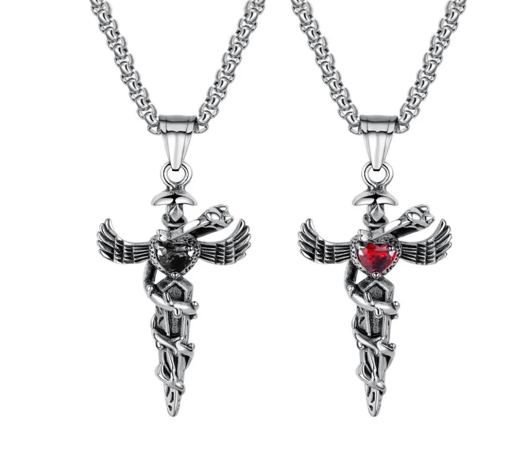 Stainless Steel Caduceus Angel Wing Symbol of Medicine Doctor Nurse Pendant Necklace For Mens Boys3994243