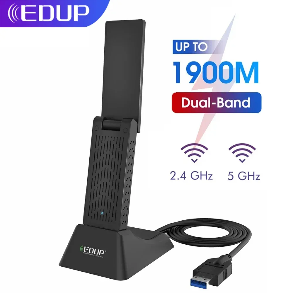 Karten EDUP 1900Mbit / s USB 3.0 WiFi -Adapter Dual Band 5,8 GHz 2.4GHz USB Network Card WiFi Long Range Receiver Antena für Laptop Desktop