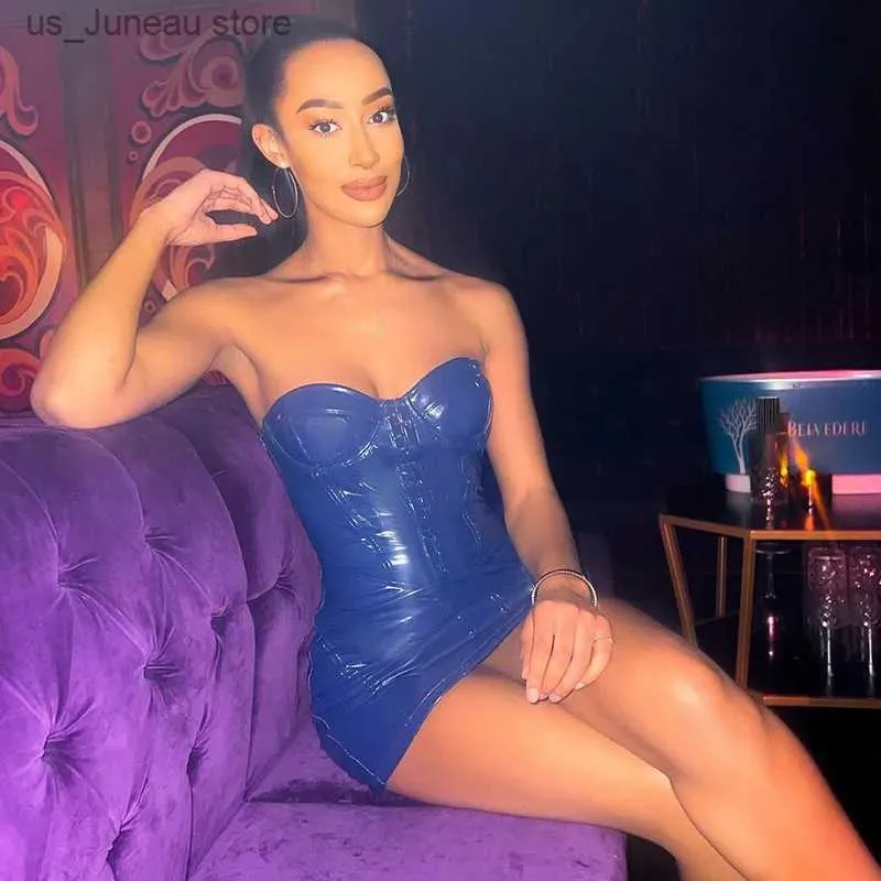 Basic Casual Strapless Bodycon Mini Dress for Women: Latex Basic Casual Strapless Bodycon Mini Dress for Women: Latex