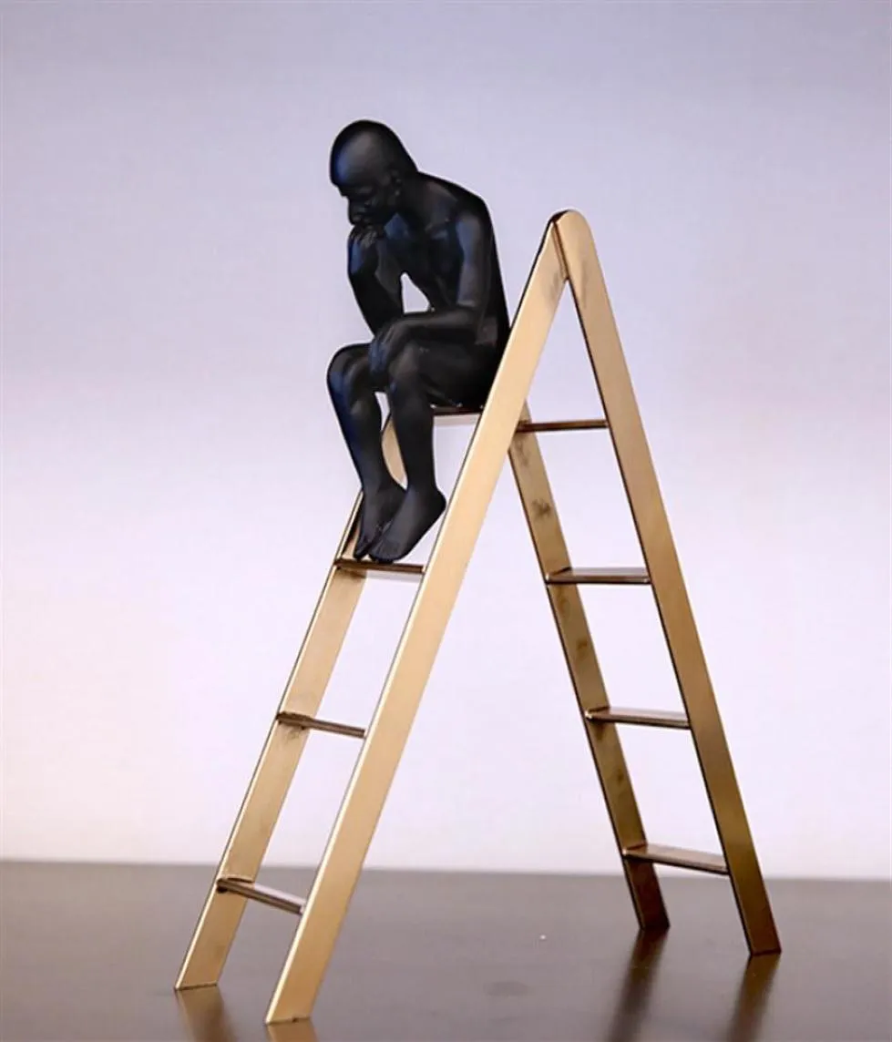 Скульптура The Custge Rodin Thinker Симпатичная мыслитель на лестнице показ