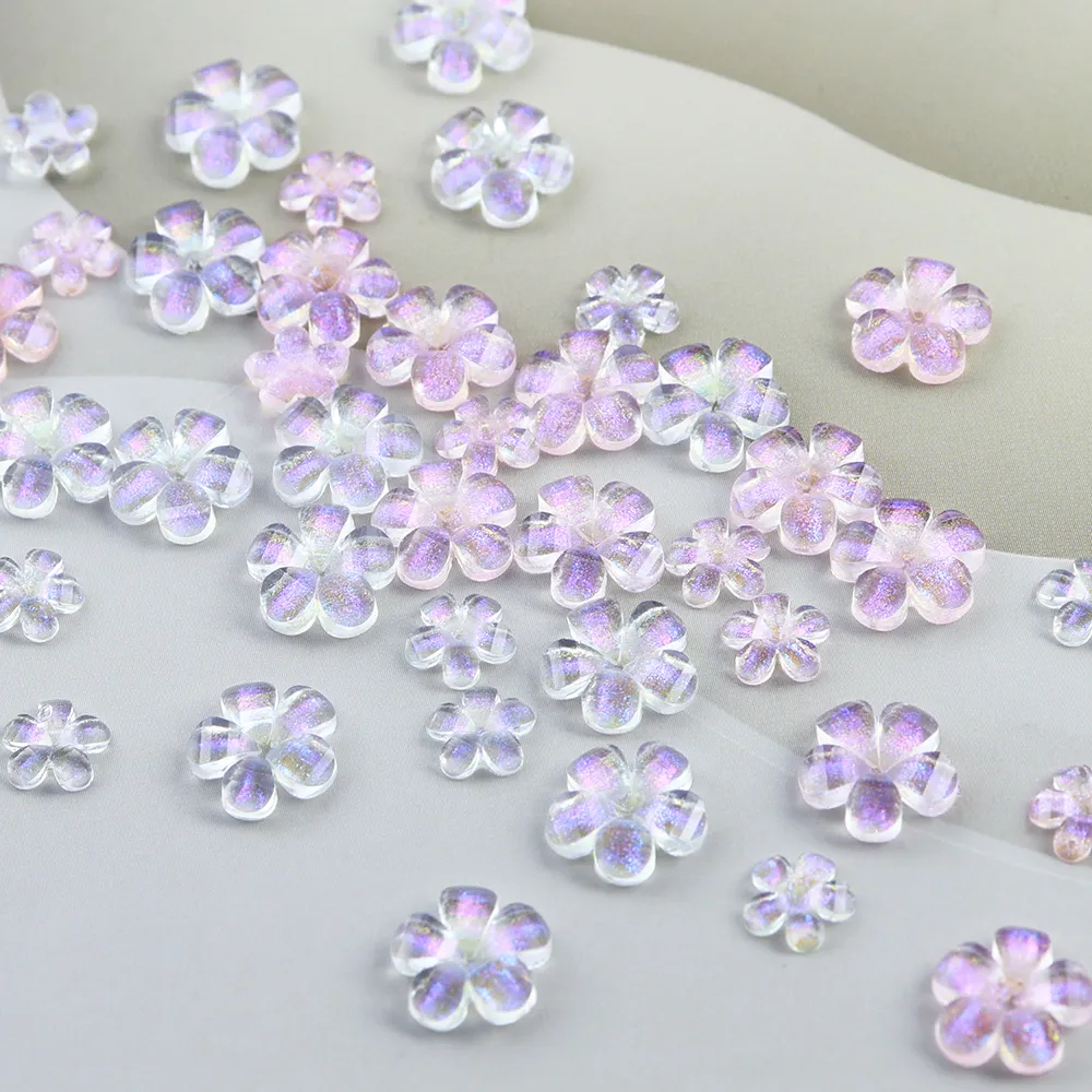 50pcs Aurora Acrylique Fleur Bubble Glass Beads ACCESSOIRES DE RÉSIN
