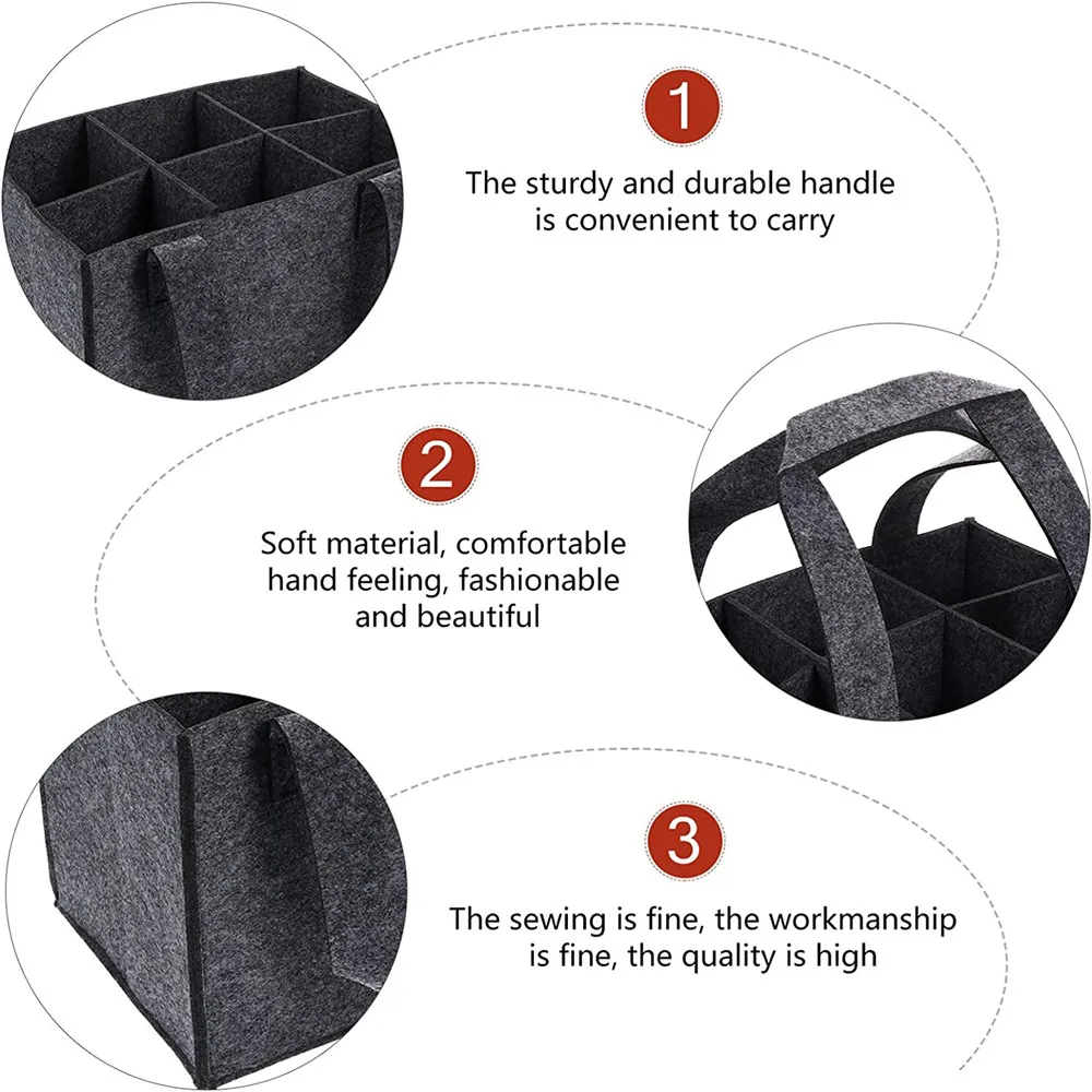 Wine Racking Tote 6 Bottle Wine Carrier with Divider, Felt Wine Storage Tote Bag ...