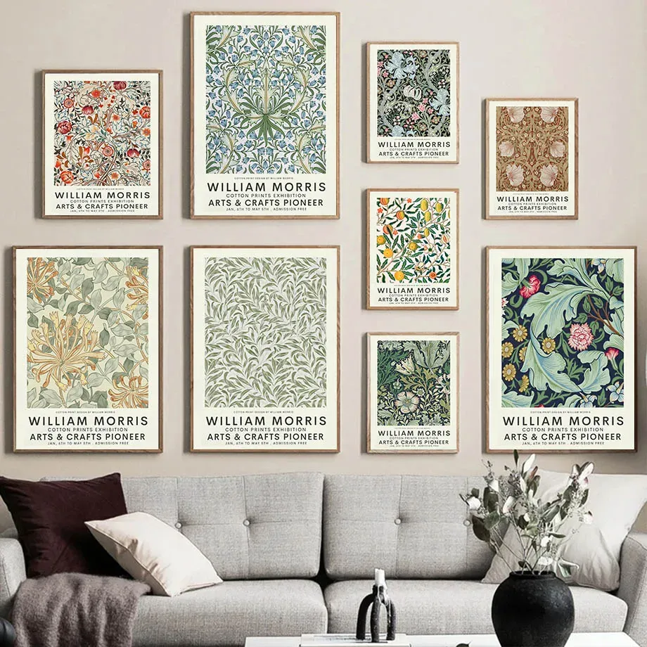 William Morris Flower Leaf Bird Posters e imprime abstrato de arte de parede de parede pintando imagens nórdicas de parede para decoração da sala