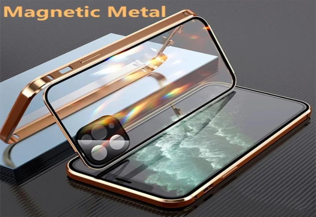 Cas de métal magnétique 360 pour iPhone 11pro Case 12 13 Pro Xs Max XR X MAGNET DE PROTECTION DE CAME CAMERIE