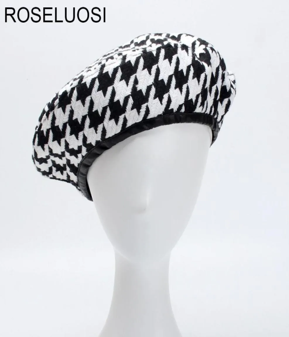 Roseluosi automne d'hiver mode Hound-startooth bérets chapeaux pour femmes noires blanches bonia caps femelle gorras s181017082523535
