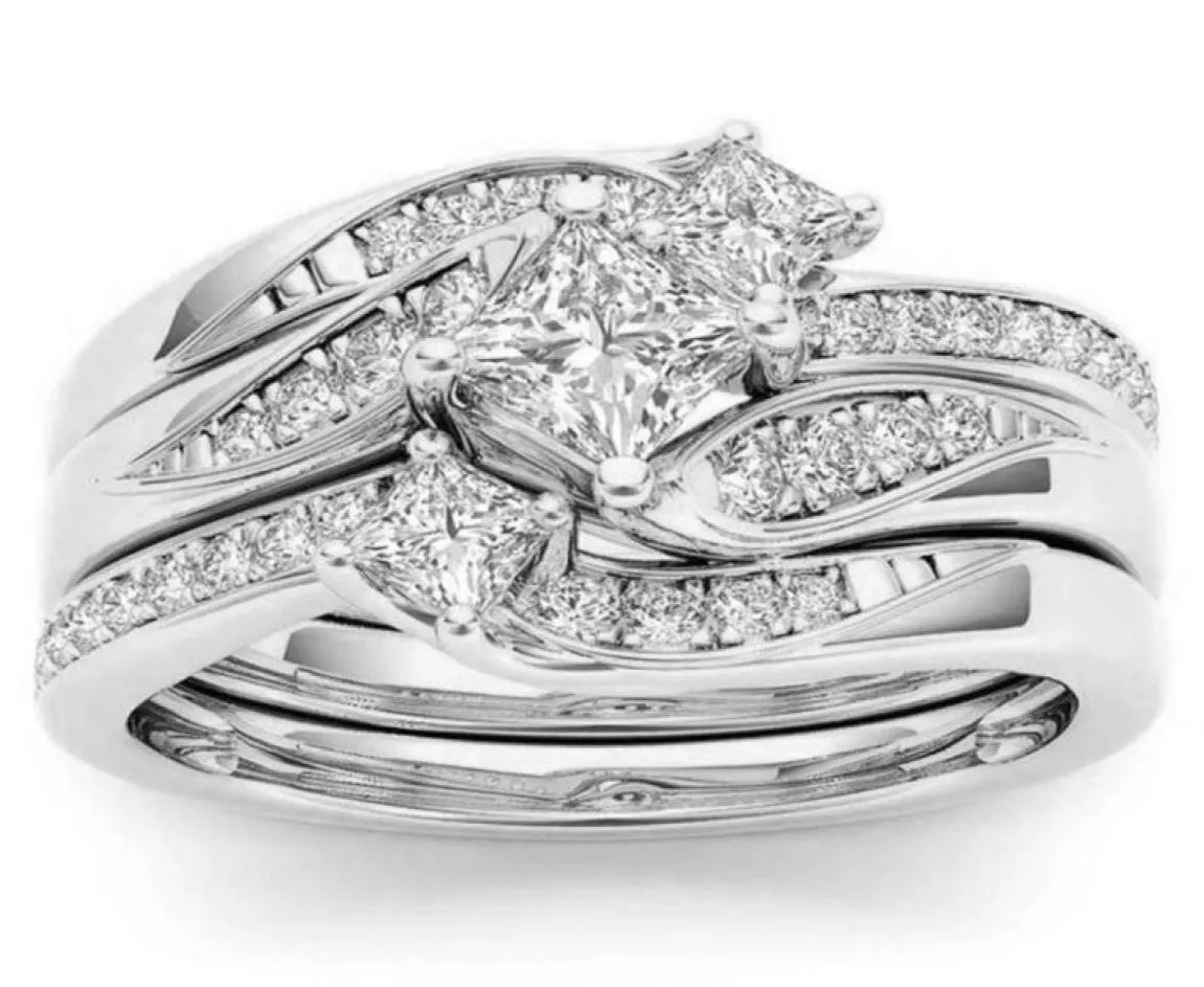 Luxo 3pcsssets Ring Europe America Fashion Trend S925 Jóias geométricas para mulheres PROMEÇÃO BRIDA AMOR AMOR ENVOLVIMENTO DE CASAMENTO RINGS263810252