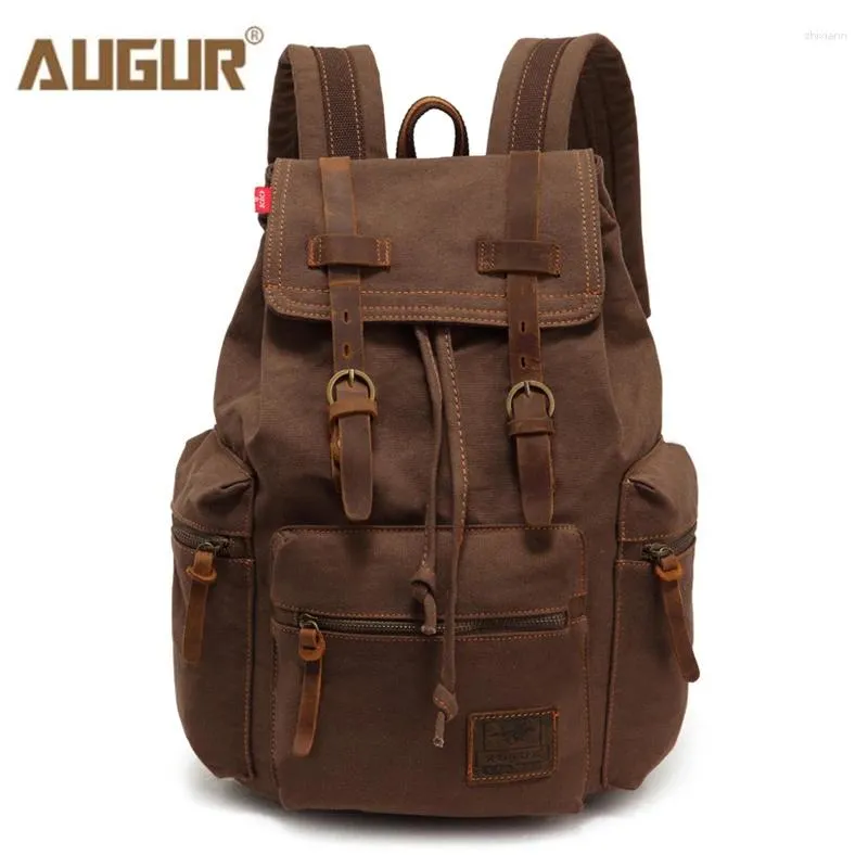 Backpack Augur Fashion Men's Vintage Canvas School Bag Sacos de Viagem de Laptop Retro de grande capacidade