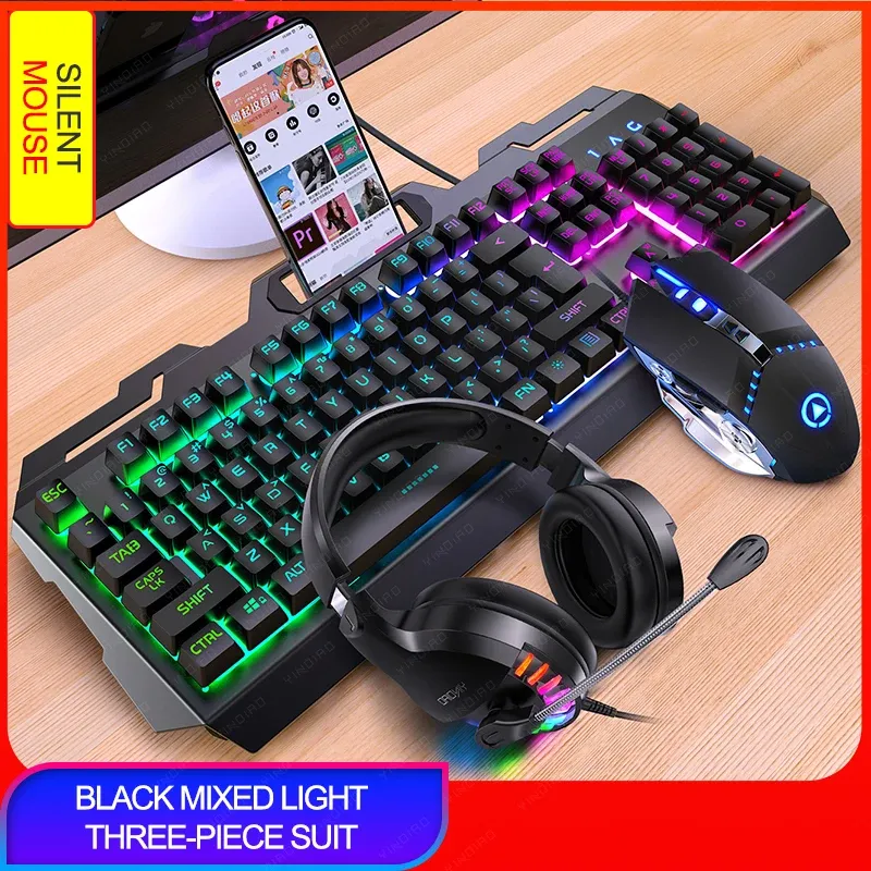 Combos 104 Keys Gaming teclado Mouse Headset Combos Mechanical Game KeyBoards 3200dpi fone de ouvido para jogadores de PC Gamer