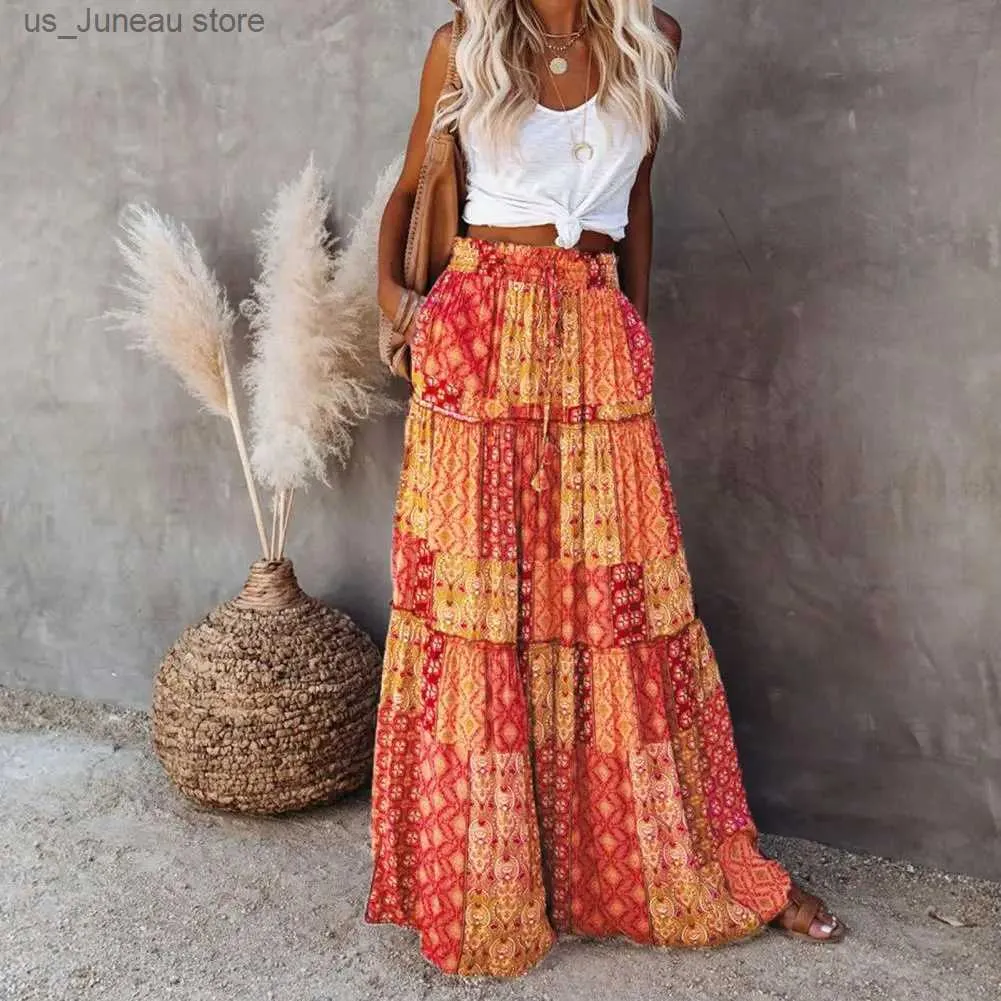 Drawstring boho skirt online