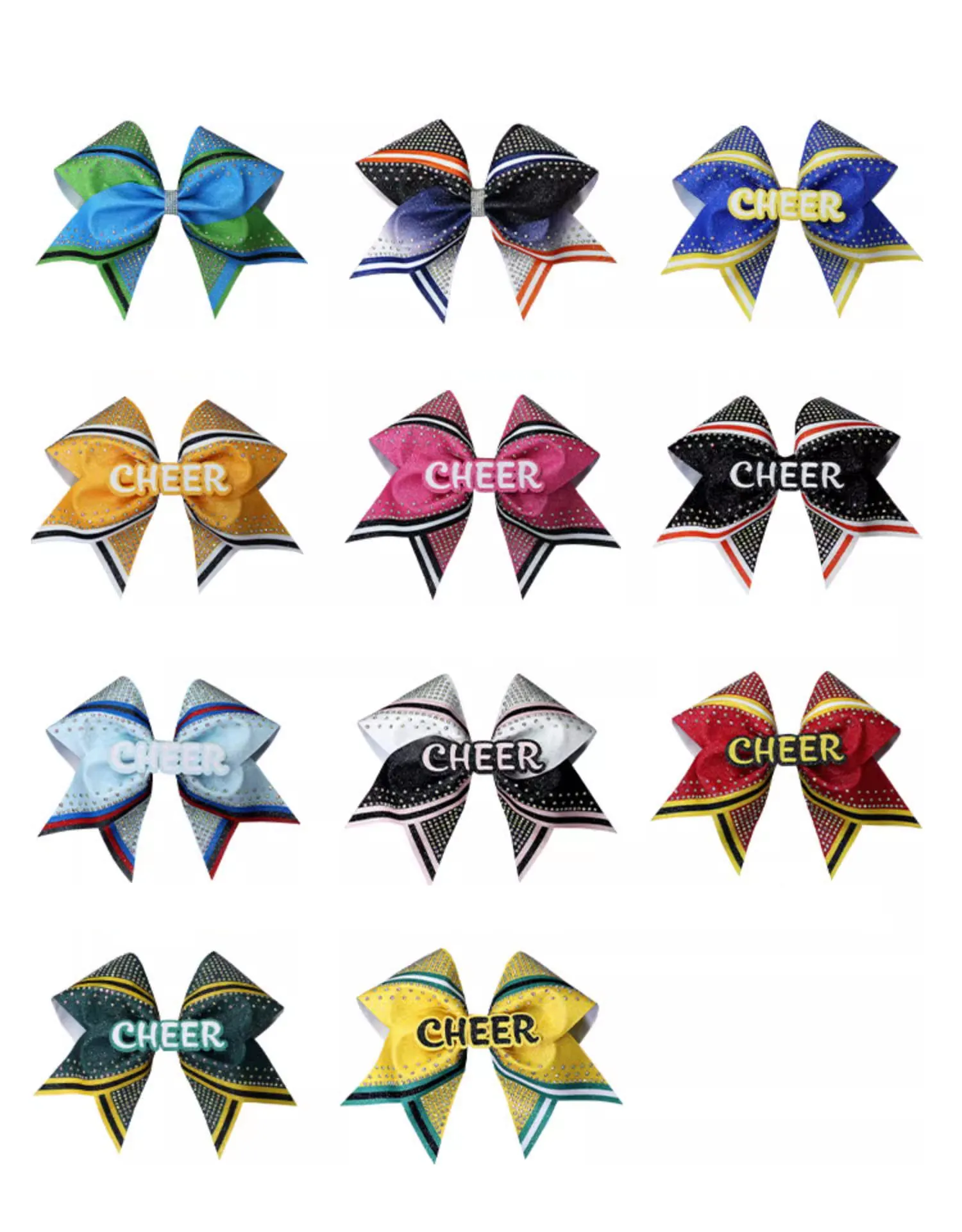 Girls 'Glitter Gradient Bow, Cheerleader Hairbow, maßgeschneiderte Print -Logo -Buchstaben, 10pcs