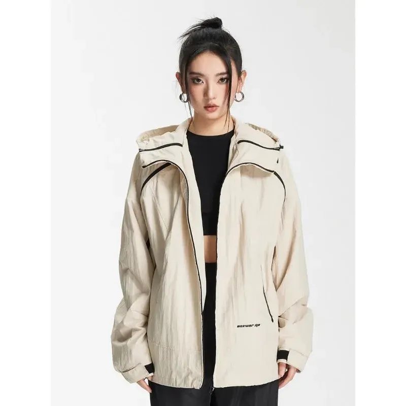 Streetwear Harajuku Oversized Windbreaker: Womens Hooded Zip Up