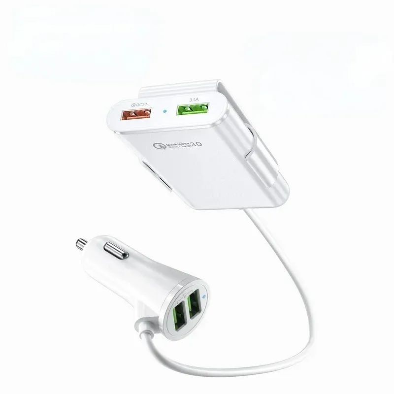 NOUVEAU 2024 QC3.0 4 ports Car Chargeur USB Chargeur Fast Charge Adaptateur d'alimentation plus allume