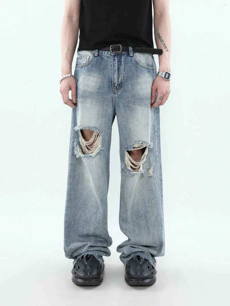 Pantalon masculin de style américain jeans déchirés de haut niveau pantalon d'été rétro à la mode à la mode