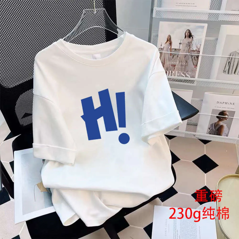 230g Camiseta de manga corta de algodón puro para top versátil de moda de verano, camiseta grande para mujeres versión suelta