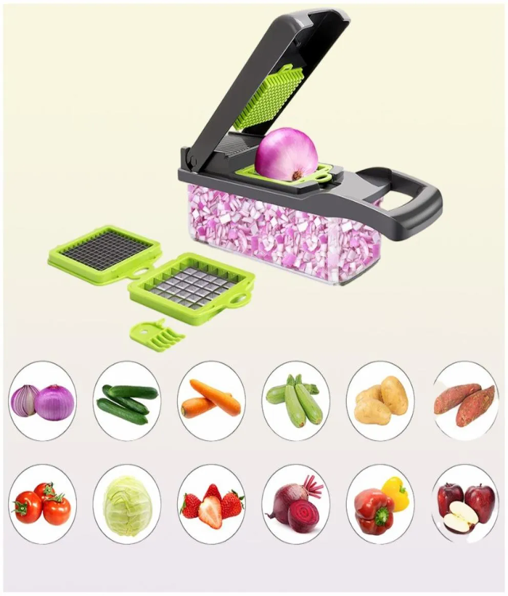 Fruktgrönsaksverktyg 13in1 Chopper multifunktionell mat s lök skivare dicer veggie med 7 blad 2211118484035