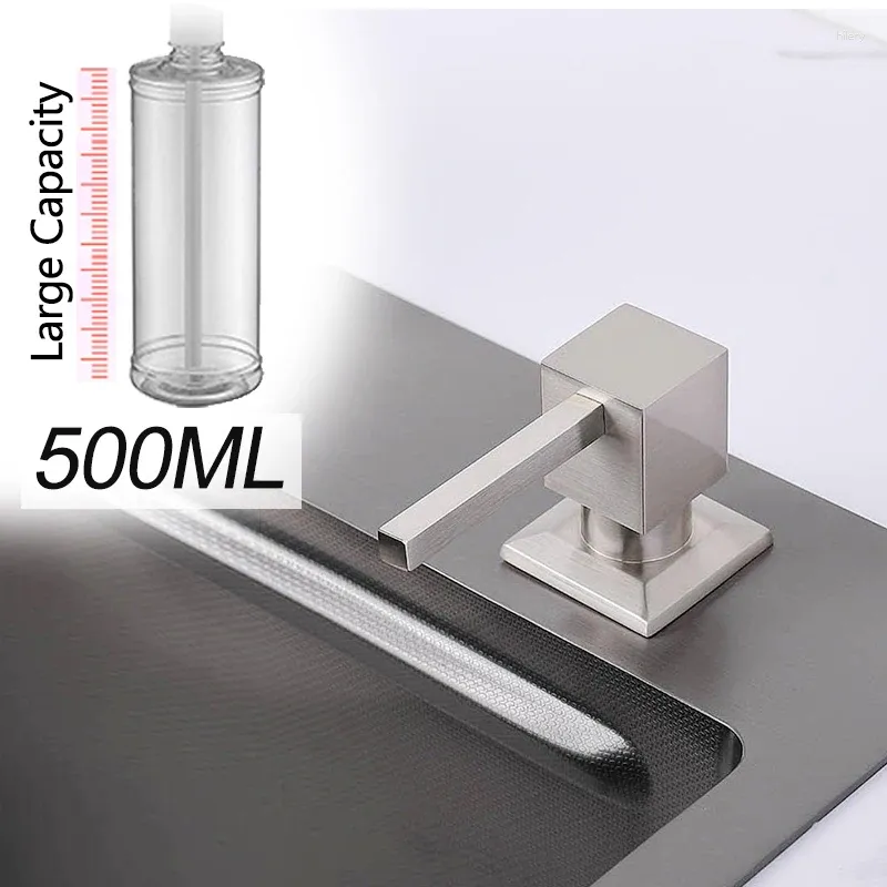 Liquid Soap Dispenser Square Stainless Steel Pump Head Large Capacity 500ml Kitchen Brushed Nickel Sink