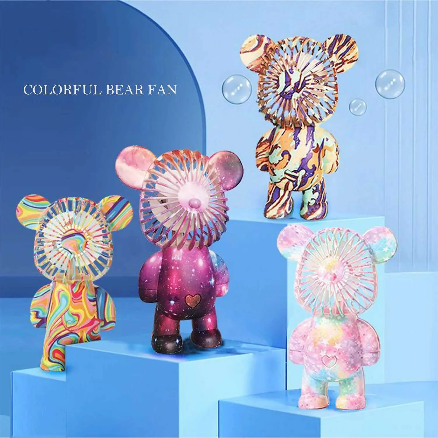 Electric Fans Cute Cartoon Bear Fan USB Third Gear Rechargeable Quiet Pocket Cooling Hand Portable Fan Home Office Outdoors Small Fans Gifts