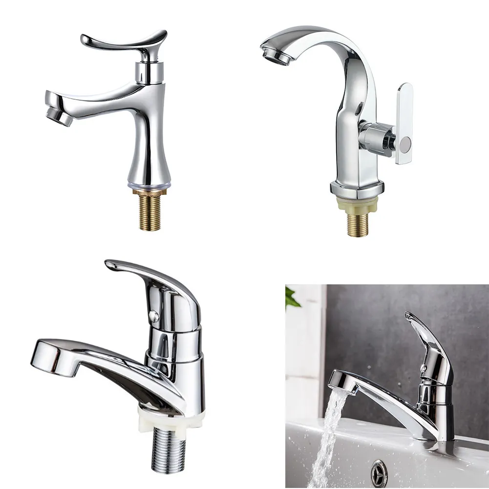 Bathroom Sink Faucet Single Cold Water Faucet Silver Bathroom Taps Single Handle Deck Mounted Basin Tap Hardware Accessory