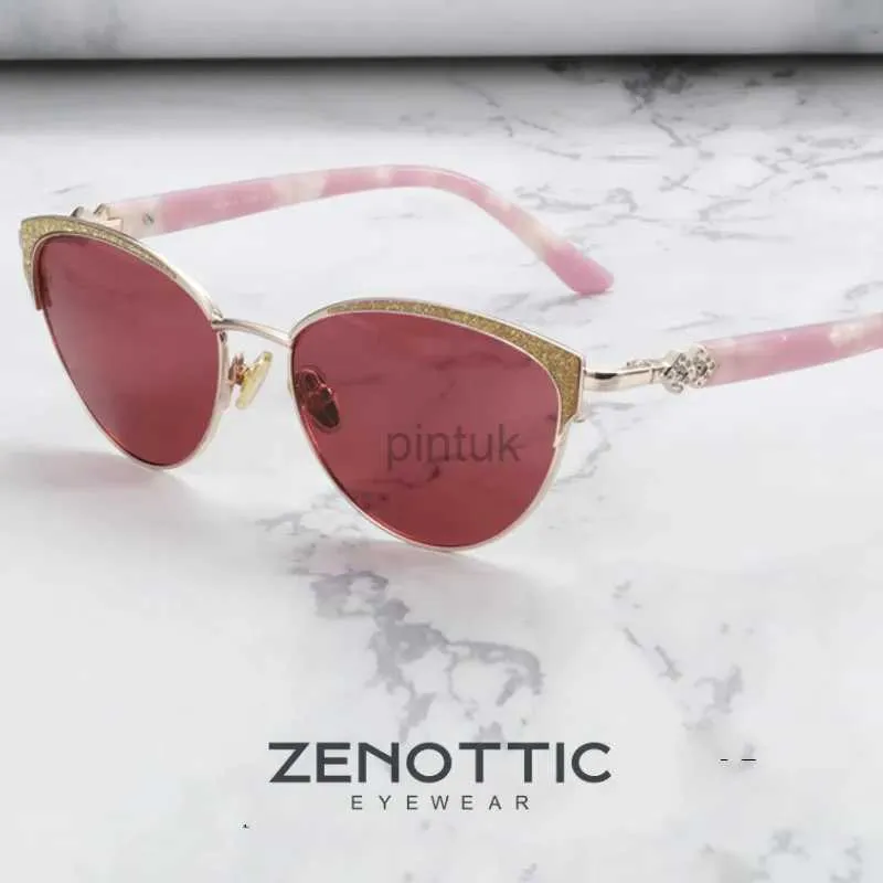 Solglasögon Zenottic Design Metal Acetate Cat Eye Solglasögon Fashion Women Polariserade solglasögon UV400 -skydd Kvinnliga nyanser 630013 240412