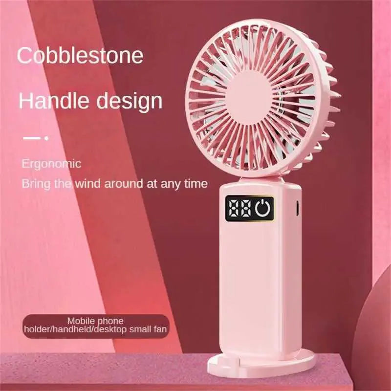 Electric Fans 2023 Ny fan Portable Digital Display Handheld Fan Office Desktop Silent Multifunktionell Electric Fan med mobiltelefoninnehavare