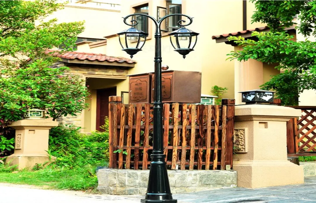 LED Cast Aluminium Double Head Solar Lamp Post Light Light for Outdoor Landscape Pathway Driveway Patio Patio Garden Yard L6001591