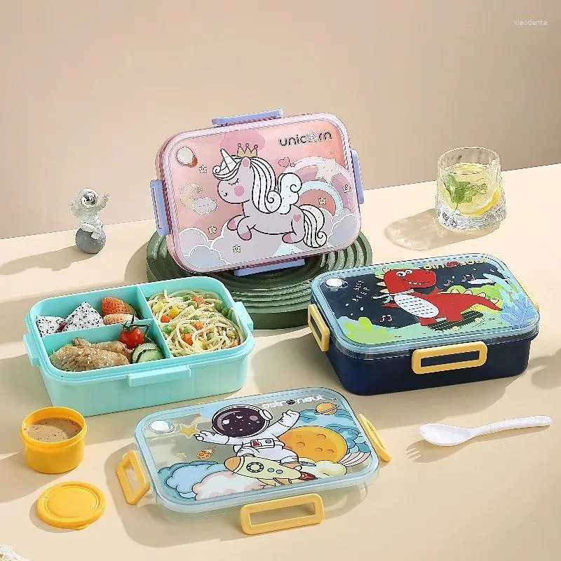 Yemek takımı 1200ml Sevimli Öğle Yemeği Kutusu Çocuklar İçin Kızlar Erkekler 3 bölmeli Bento Lunchbox School Çocuk Sızıntılı Çocuk Snack Kutuları