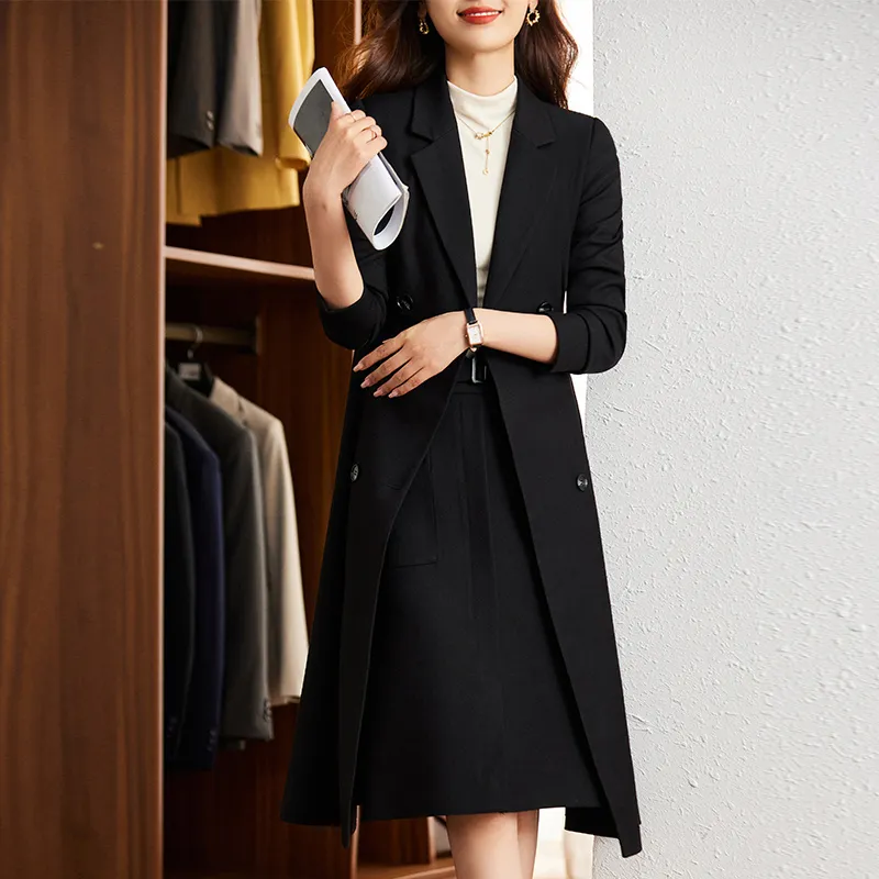 dress and long jacket suit Black Blazer & Sheath Dress Set