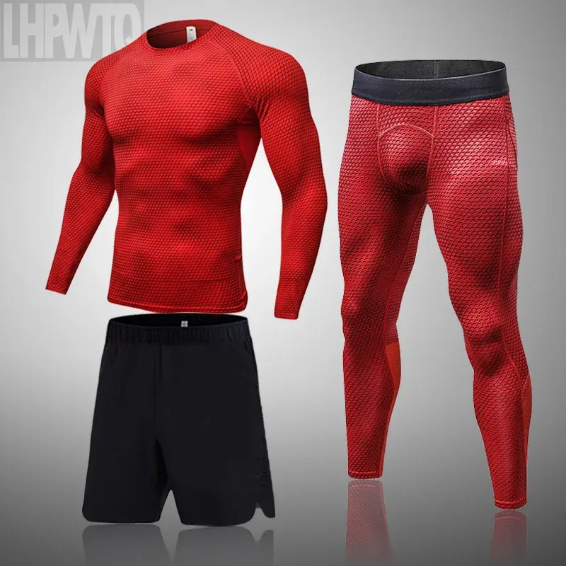 Yeni 3D Sıkıştırma Erkek Spor Takımları Setler Hızlı Kuru Koşu Set Giysileri Spor Joggers Egzersiz Spor Salonu Fitness Trailsits Sports Giyim Kiti