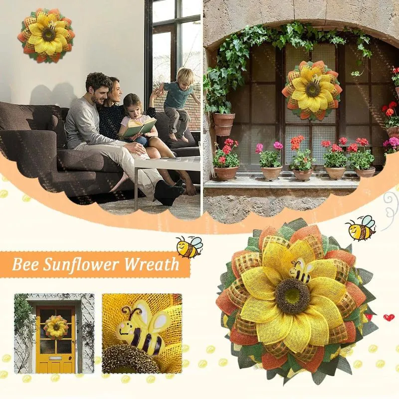 Decoratieve bloemen Garland Sunflowerwreath Hangen Simulatie Blad kunstmatige hangers bruiloft krans bloemen stengel opslag