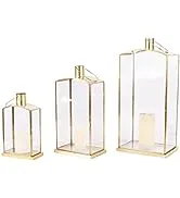 ZHANYUN Set of 3 Brass Lanterns - Assorted Sizes (10.6/15.4/20 Inches) - Stylish Metal Hanging La...