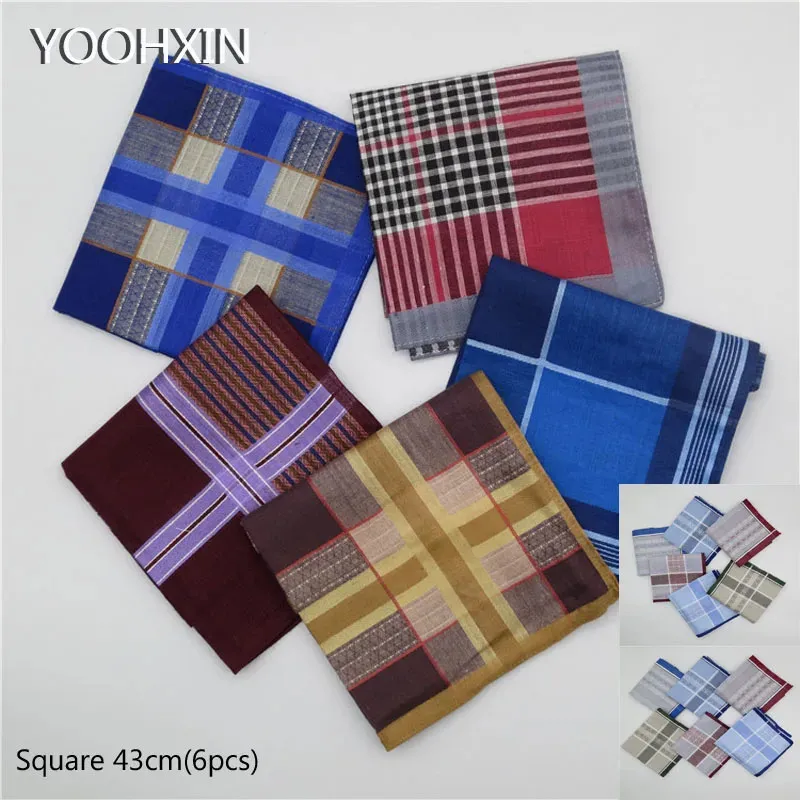 6pcs 43 cm de haute qualité Coton Imprimé Men de mouchoir carré Male Stripe Sweel Pocket Scarf Scarf