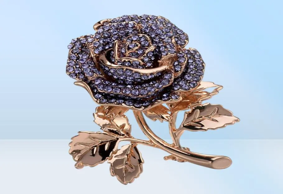 Vintage dhinestone róża broszka złota plastowana torbienia róży do imprezowych prezentów ślubnych biżuterii moda detaliczna cała 5342029