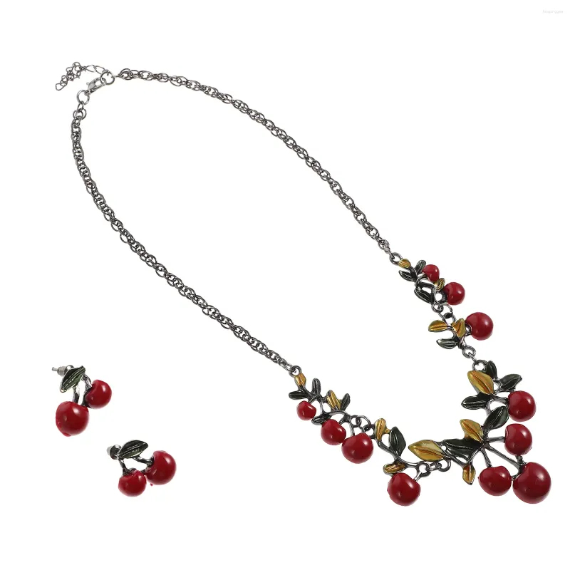 Halskette Ohrringe Set Cherry Jewelry Hochzeit Braut Anzüge für Frauen und Zinklegierung Miss