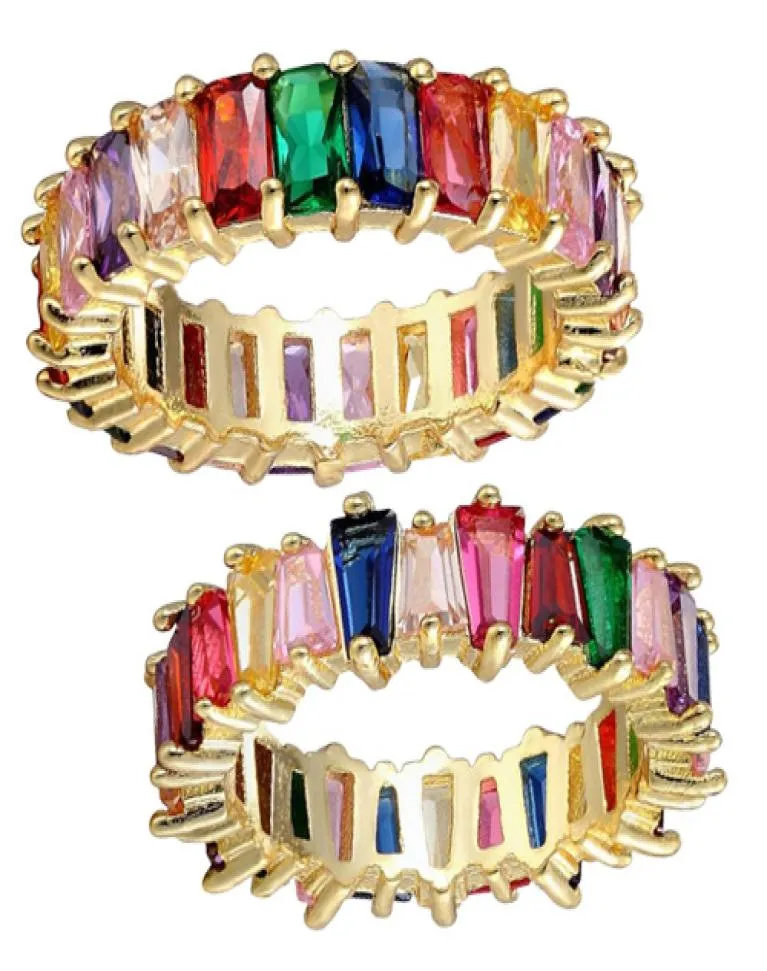 Cienka bagietka tęcza złota CZ dla kobiet moda zaręczynowa Weddna Połączka Najwyższa jakość urok biżuterii 2619350