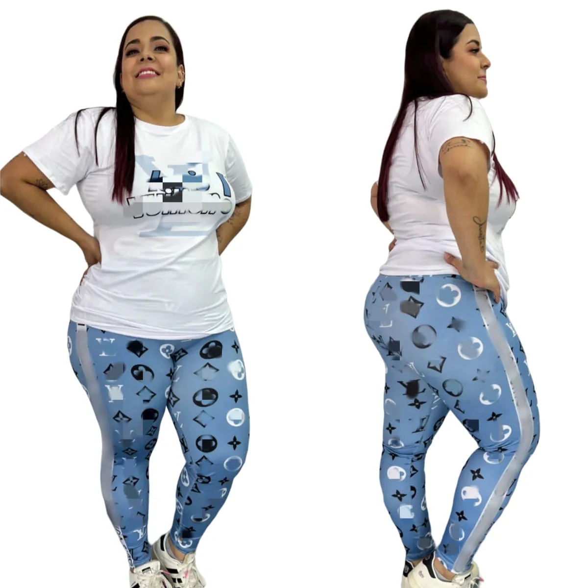 5xl plus size tracksuits feminino Camiseta casual de manga curta e calça de duas peças