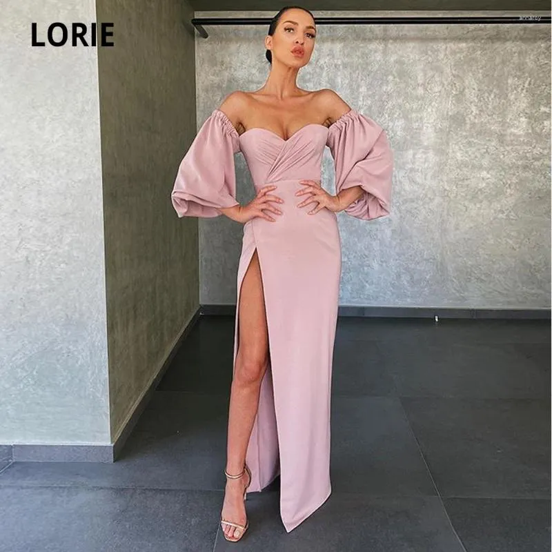 Robes de fête Lorie Simple Dusty Rose Satin Robes de bal Long plus taille de la soirée formelle de l'épaule avec High Split 2024 robe