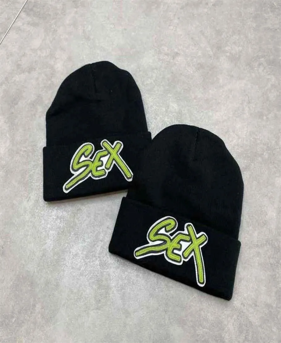 Hip Hop Kapağı Beanie Mattey Boy Seks Kayıtları İşlemeli Deri Patchwork Yün Örgü Soğuk Şapka Erkek Sarkık Beanie Mens Slouch Beanie B7182114