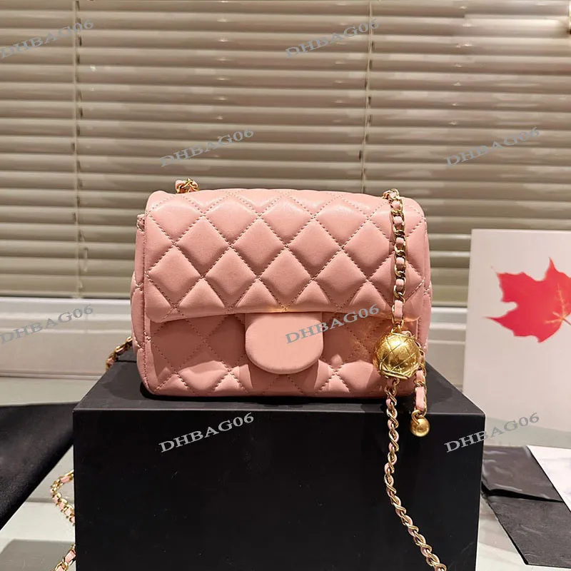 17cm Women Designer Mini Classic Flap Bag 8 Colors Quilted Leather Crush Pearl Gold Ball Metal Hardware Adjustable Matelasse Chain Crossbody Shoulder